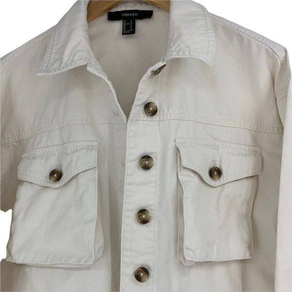 Womens Forever 21 Sz Small Ivory Denim Jacket Light Weight Button 0717 - Picture 4 of 7